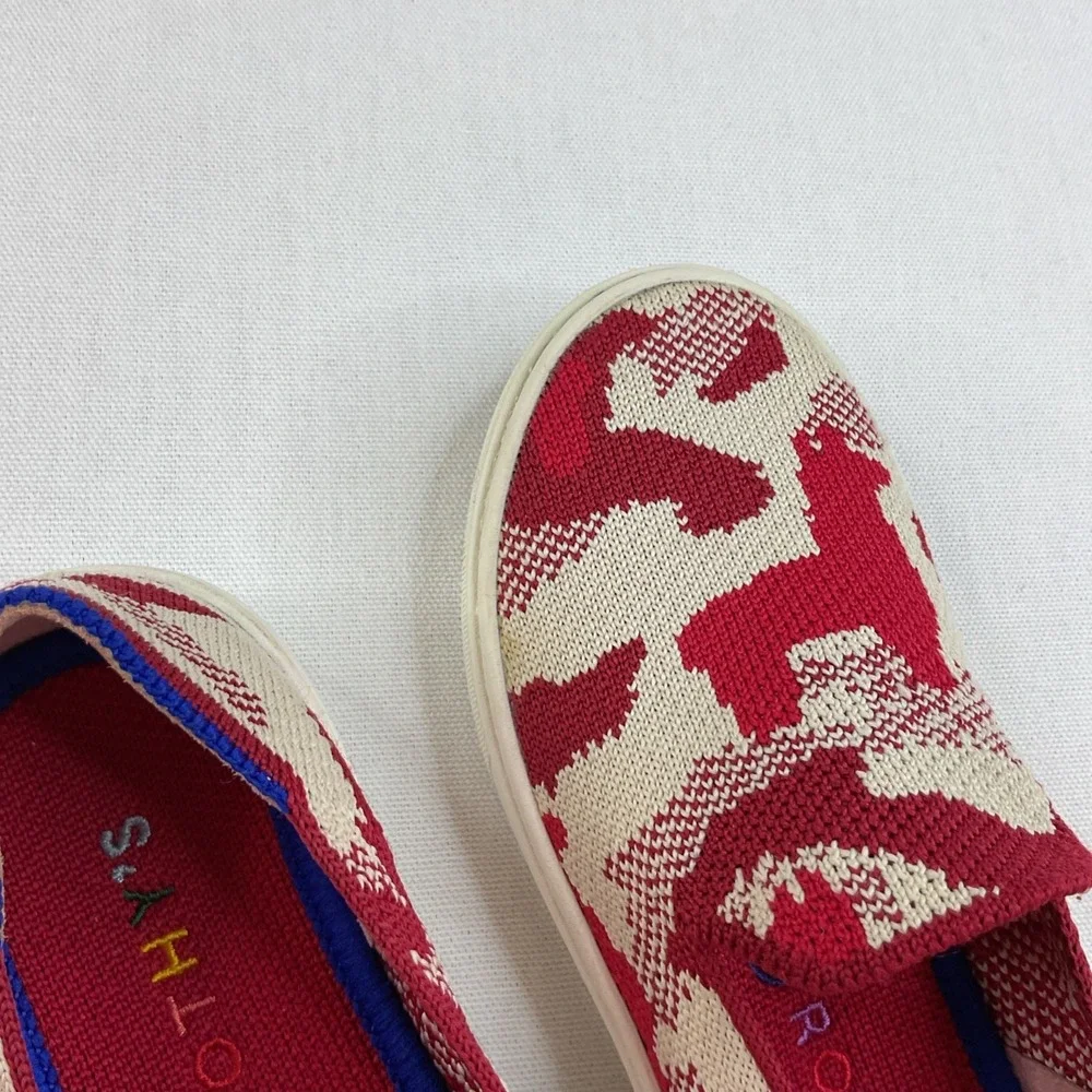 ROTHY'S Llama Snickers Kids Unisex Youth Red Beige Slip On Flat K12